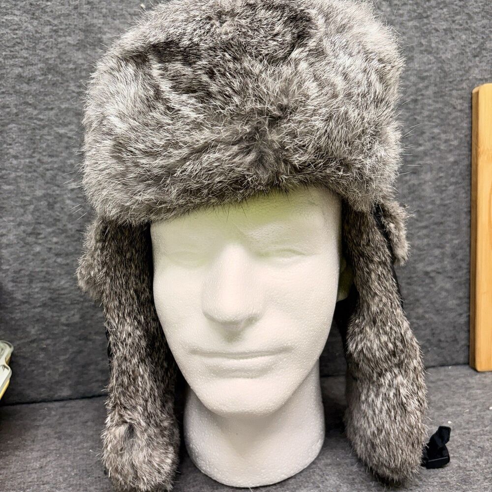 Mad Bomber Trapper Hat Genuine Rabbit Fur Black Bomber Hat Winter Aviator XXL